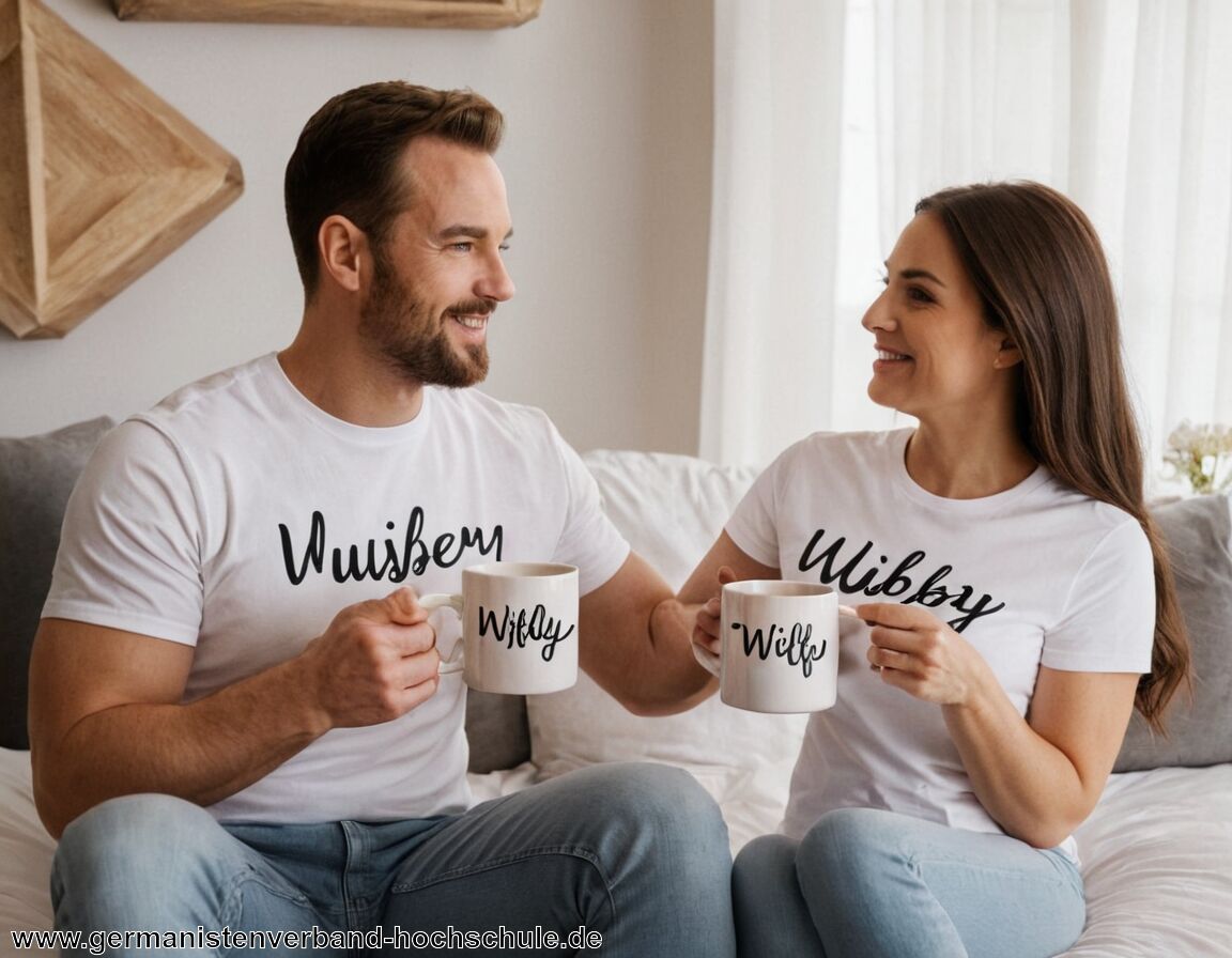 Häufig auf Geschenken und Kleidung genutzt   - Hubby and Wifey Bedeutung  